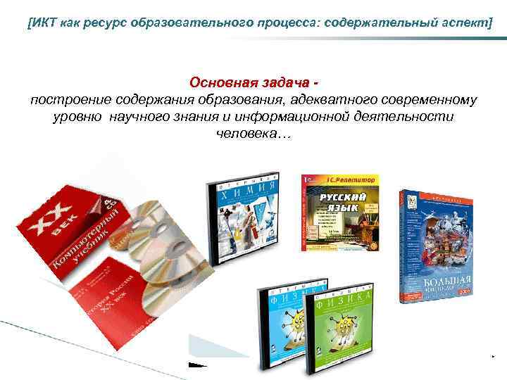 [ИКТ как ресурс образовательного процесса: содержательный аспект] Основная задача построение содержания образования, адекватного современному