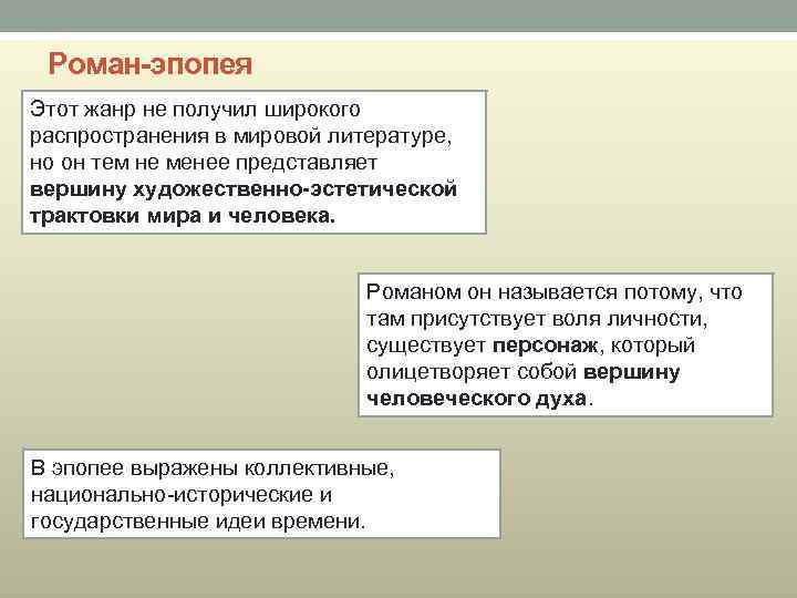 Роман-эпопея Этот жанр не получил широкого распространения в мировой литературе, но он тем не