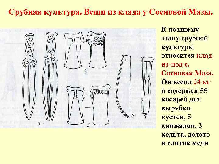 Срубная культура. Вещи из клада у Сосновой Мазы. • К позднему этапу срубной культуры