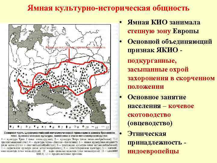 Ямная культурно-историческая общность • Ямная КИО занимала степную зону Европы • Основной объединяющий признак