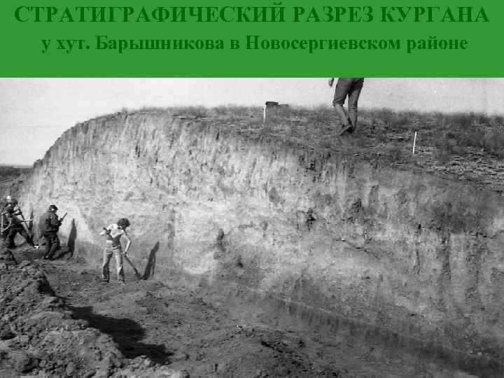 СТРАТИГРАФИЧЕСКИЙ РАЗРЕЗ КУРГАНА у хут. Барышникова в Новосергиевском районе 