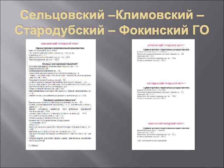 Сельцовский –Климовский – Стародубский – Фокинский ГО 