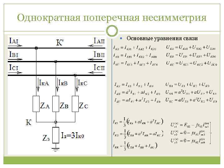 Однократная поперечная несимметрия Основные уравнения связи 