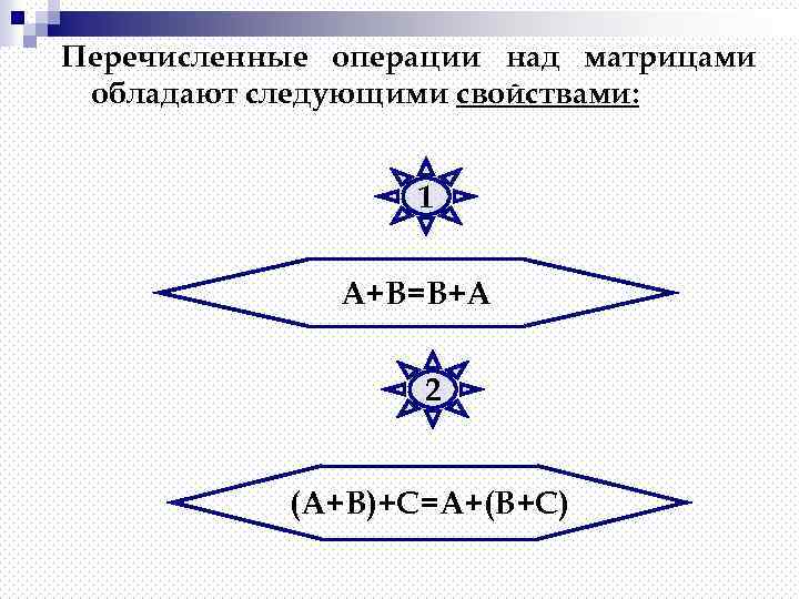Перечисленные операции над матрицами обладают следующими свойствами: 1 А+В=В+А 2 (А+В)+С=А+(В+С) 