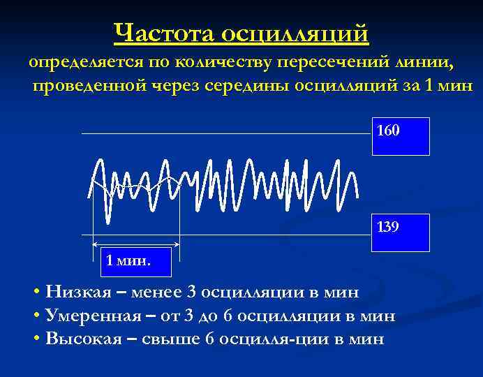 Частота осцилляций определяется по количеству пересечений линии, проведенной через середины осцилляций за 1 мин