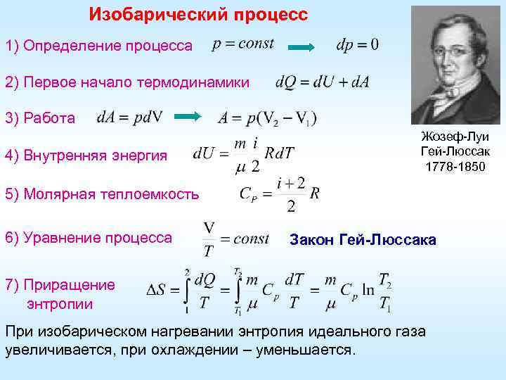 Какой закон описывает изобарический процесс