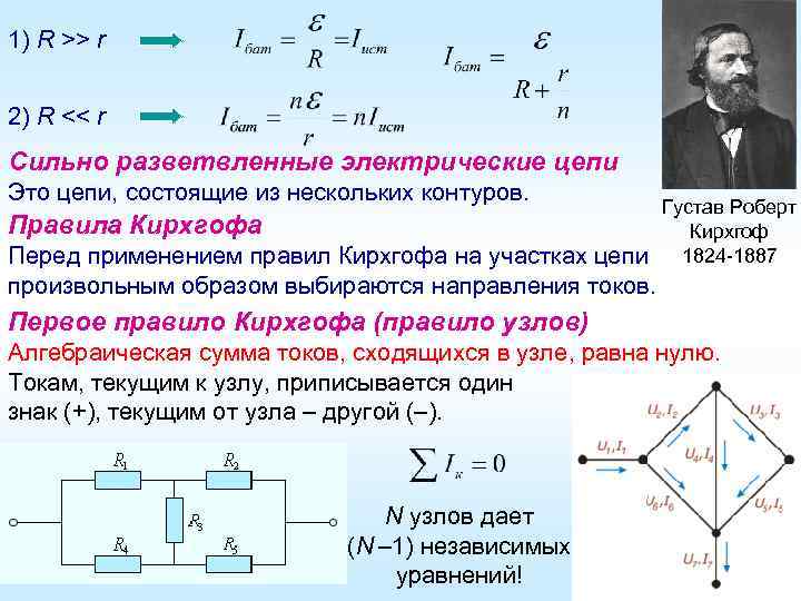 1) R >> r 2) R << r Сильно разветвленные электрические цепи Это цепи,