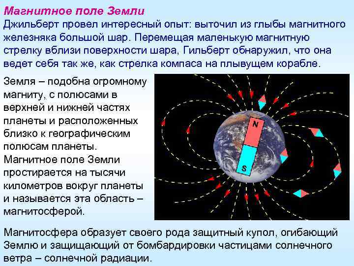 Магнитное поле Земли Джильберт провел интересный опыт: выточил из глыбы магнитного железняка большой шар.