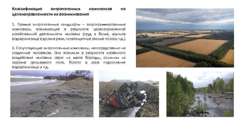 Классификация антропогенных комплексов целенаправленности их возникновения по 1. Прямые антропогенные ландшафты – запрограммированные комплексы,