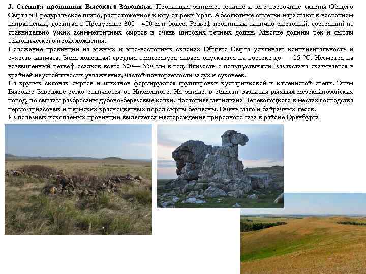3. Степная провинция Высокого Заволжья. Провинция занимает южные и юго-восточные склоны Общего Сырта и