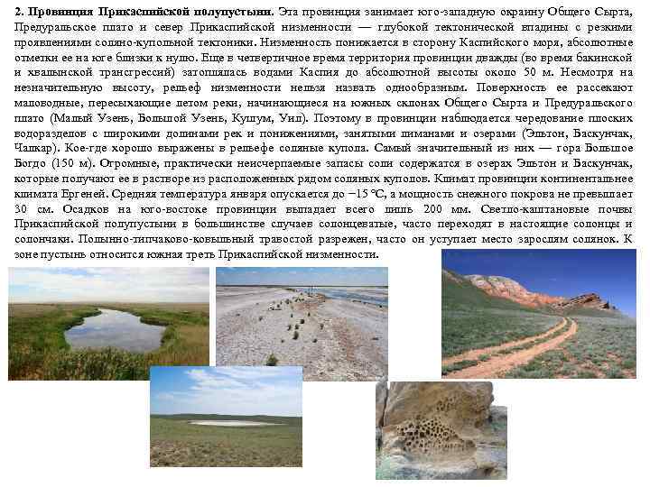 2. Провинция Прикаспийской полупустыни. Эта провинция занимает юго-западную окраину Общего Сырта, Предуральское плато и