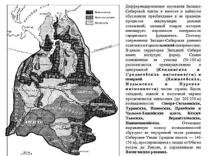 Дифференцированные опускания Западно. Сибирской плиты в мезозое и кайнозое обусловили преобладание в ее пределах