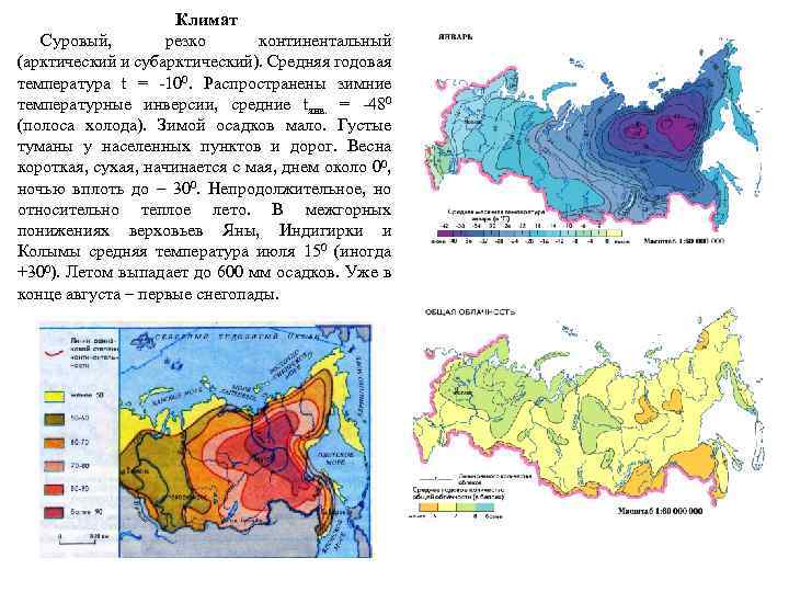 Климат Суровый, резко континентальный (арктический и субарктический). Средняя годовая температура t = -100. Распространены