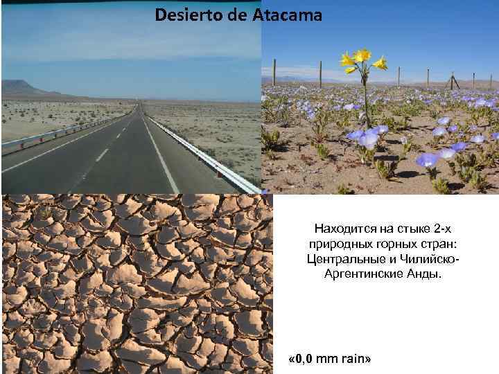 Desierto de Atacama Находится на стыке 2 -х природных горных стран: Центральные и Чилийско.