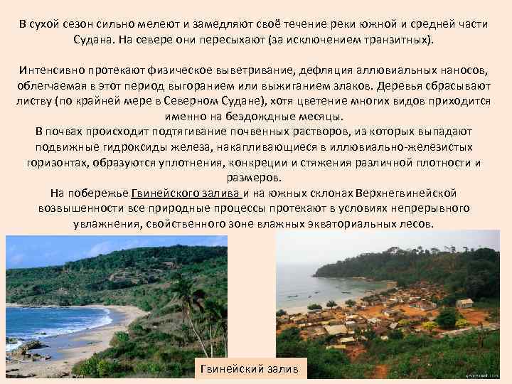 В сухой сезон сильно мелеют и замедляют своё течение реки южной и средней части