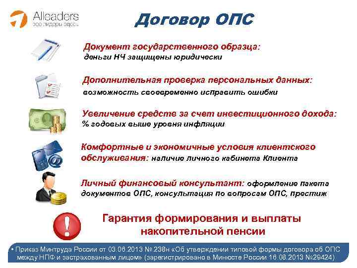 Договор ОПС Документ государственного образца: деньги НЧ защищены юридически Дополнительная проверка персональных данных: возможность