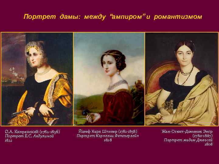 Портрет дамы: между “ампиром” и романтизмом О. А. Кипренский (1782 -1836) Портрет Е. С.