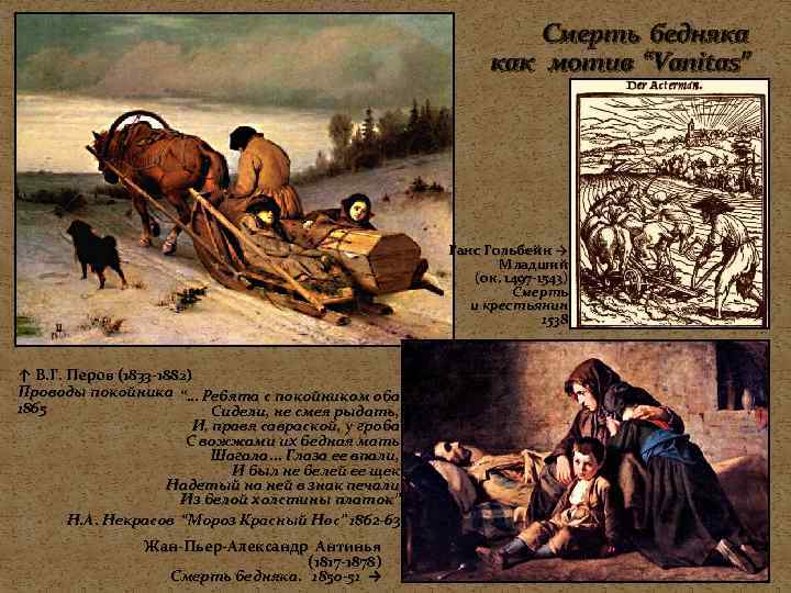 Смерть бедняка как мотив “Vanitas” Ганс Гольбейн → Младший (ок. 1497 -1543) Смерть и