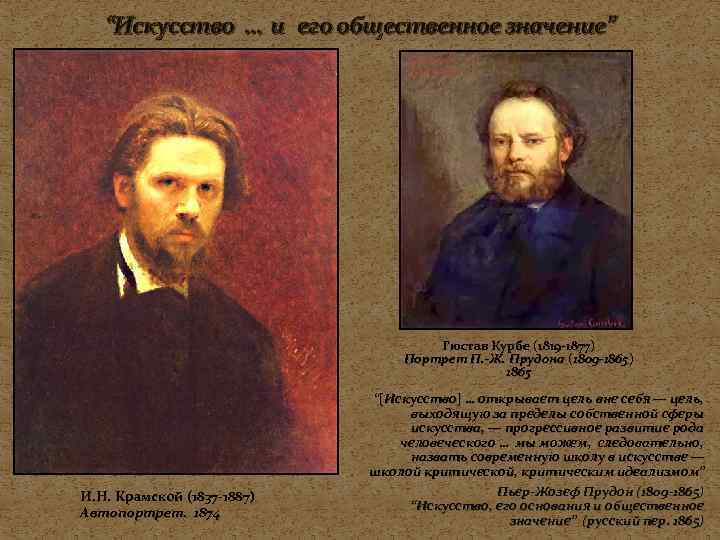 “Искусство … и его общественное значение” Гюстав Курбе (1819 -1877) Портрет П. -Ж. Прудона