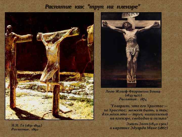 Распятие как “труп на пленэре” Леон-Жозеф-Флорентин Бонна (1833 -1922) Распятие. 1874 Н. Н. Ге