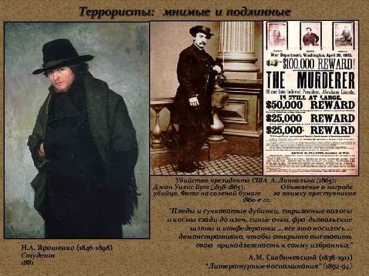 Террористы: мнимые и подлинные Убийство президента США А. Линкольна (1865): Джон Уилкс Бут (1838