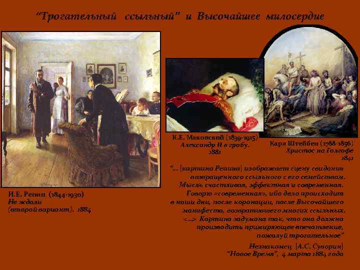 “Трогательный ссыльный” и Высочайшее милосердие К. Е. Маковский (1839 -1915) Александр II в гробу.