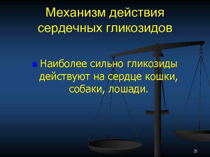 Механизм действия сердечных гликозидов n Наиболее сильно гликозиды действуют на сердце кошки, собаки, лошади.