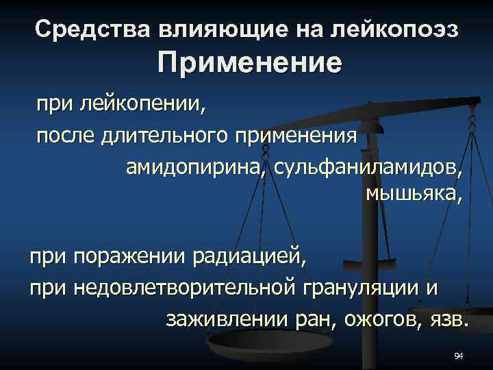 Средства влияющие на лейкопоэз Применение при лейкопении, после длительного применения амидопирина, сульфаниламидов, мышьяка, при