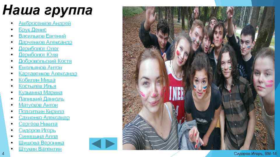 Наша группа 4 • • • • • • Амбросенков Андрей Брук Денис Васильков