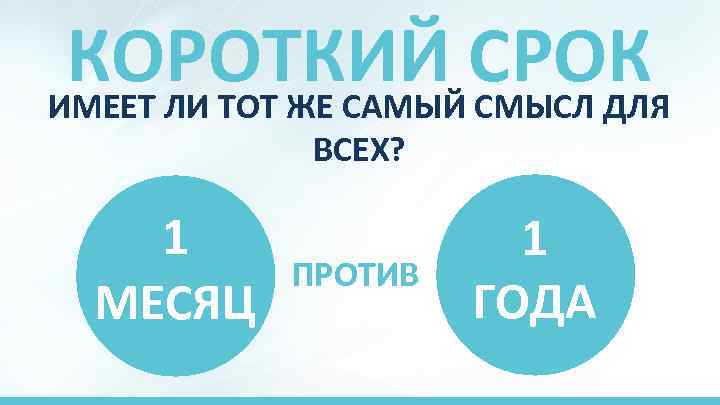 КОРОТКИЙ СРОК ИМЕЕТ ЛИ ТОТ ЖЕ САМЫЙ СМЫСЛ ДЛЯ ВСЕХ? 1 МЕСЯЦ МАЛЫЕ И