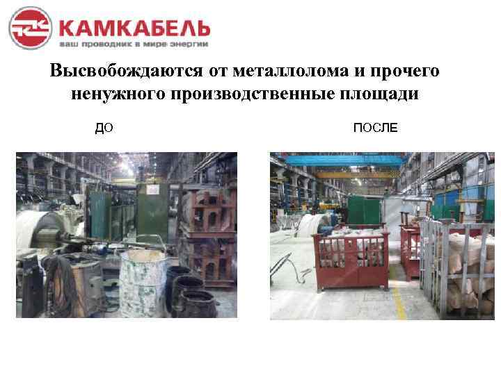 Высвобождаются от металлолома и прочего ненужного производственные площади ДО ПОСЛЕ 
