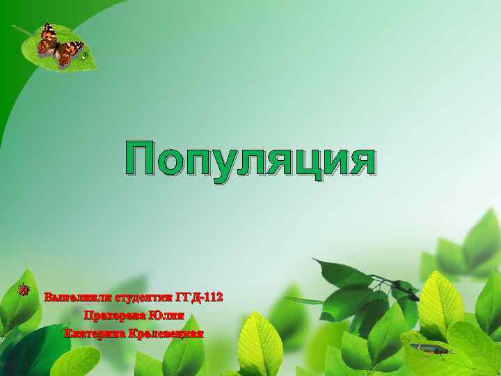 Популяция Выполнили студентки ГГД-112 Прохорова Юлия Екатерина Кролевецкая 