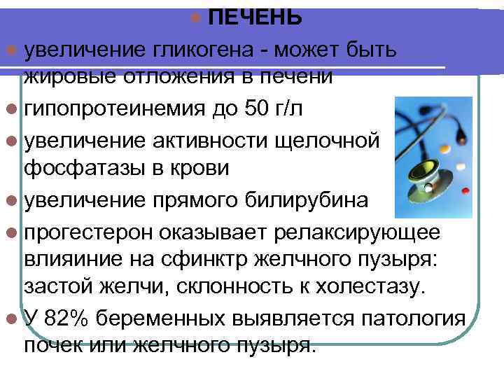 l ПЕЧЕНЬ l увеличение гликогена - может быть жировые отложения в печени l гипопротеинемия