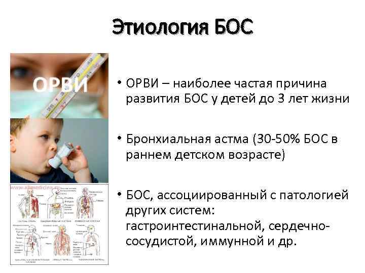 Этиология БОС • ОРВИ – наиболее частая причина развития БОС у детей до 3