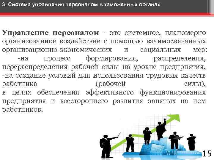 3. Система управления персоналом в таможенных органах Управление персоналом - это системное, планомерно организованное