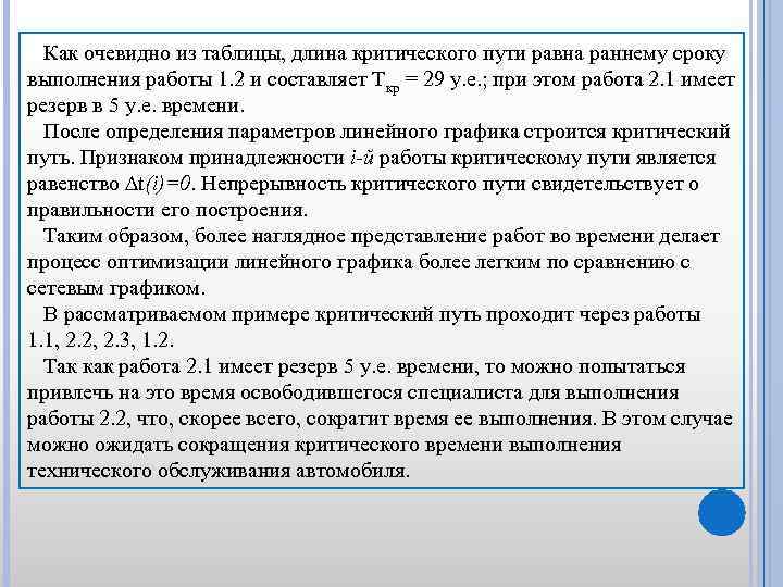 Как очевидно из таблицы, длина критического пути равна раннему сроку выполнения работы 1. 2