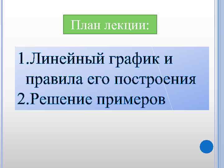 План лекции: 1. Линейный график и правила его построения 2. Решение примеров 