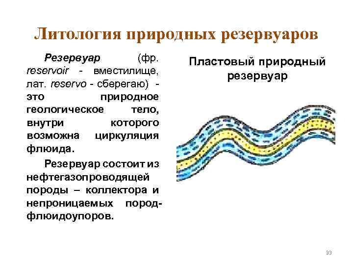 Литология природных резервуаров. Резервуар (фр. reservoir - вместилище, лат. reservo - сберегаю) это природное