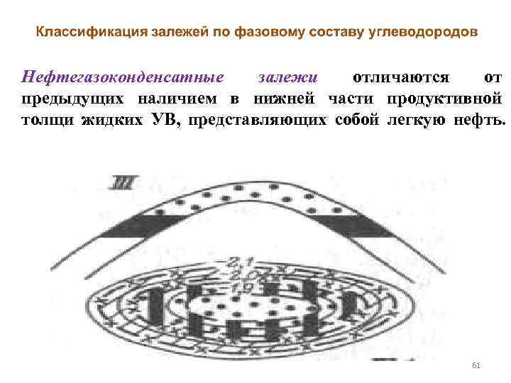 Нефтегазоконденсатные залежи отличаются от предыдущих наличием в нижней части продуктивной толщи жидких УВ, представляющих