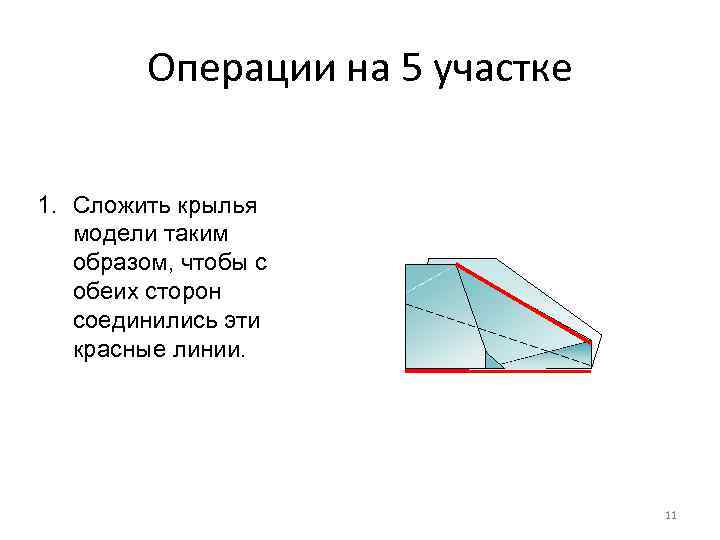 Операции на 5 участке 1. Сложить крылья модели таким образом, чтобы с обеих сторон