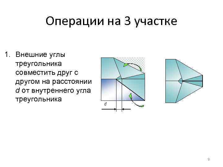 Операции на 3 участке 1. Внешние углы треугольника совместить друг с другом на расстоянии