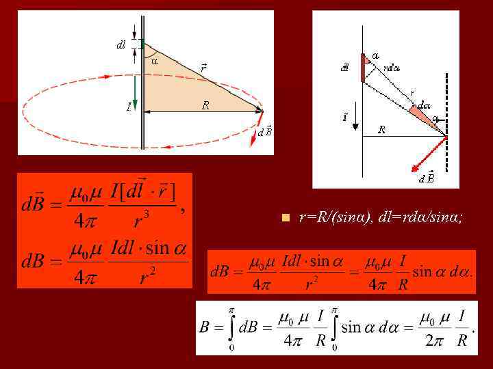 n r=R/(sinα), dl=rdα/sinα; 
