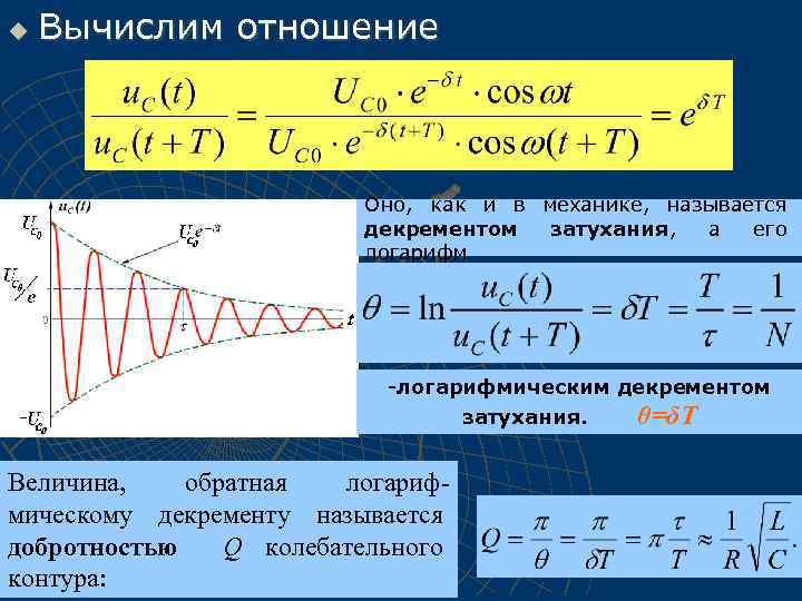 u Вычислим отношение Оно, как и в механике, называется декрементом затухания, а его логарифм