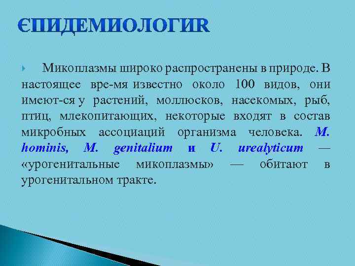 Микоплазмы широко распространены в природе. В настоящее вре мя известно около 100 видов, они