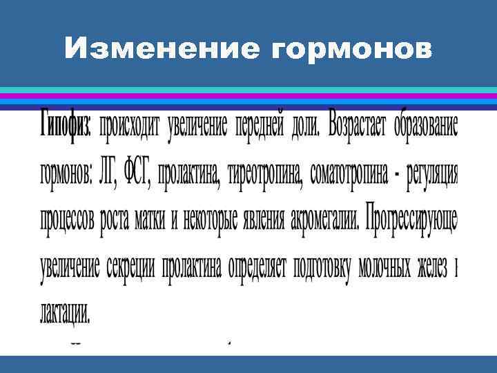 Изменение гормонов 