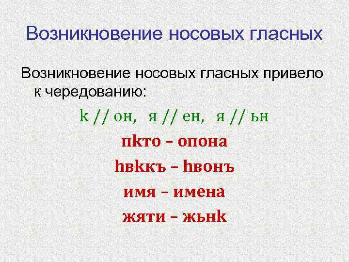 Носовые гласные в старославянском языке