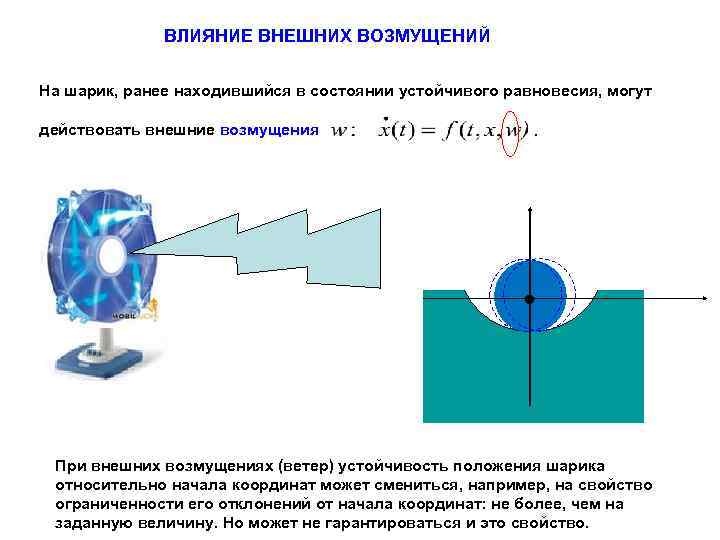  ВЛИЯНИЕ ВНЕШНИХ ВОЗМУЩЕНИЙ На шарик, ранее находившийся в состоянии устойчивого равновесия, могут действовать