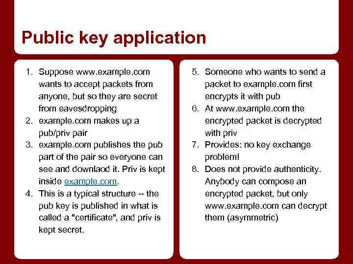 Public key application 1. Suppose www. example. com wants to accept packets from anyone,