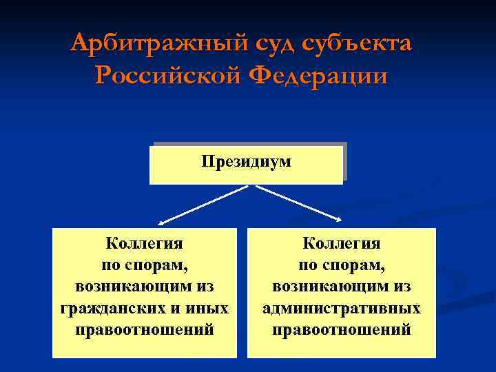 Арбитражный суд субъекта Российской Федерации Президиум Коллегия по спорам, возникающим из гражданских и иных