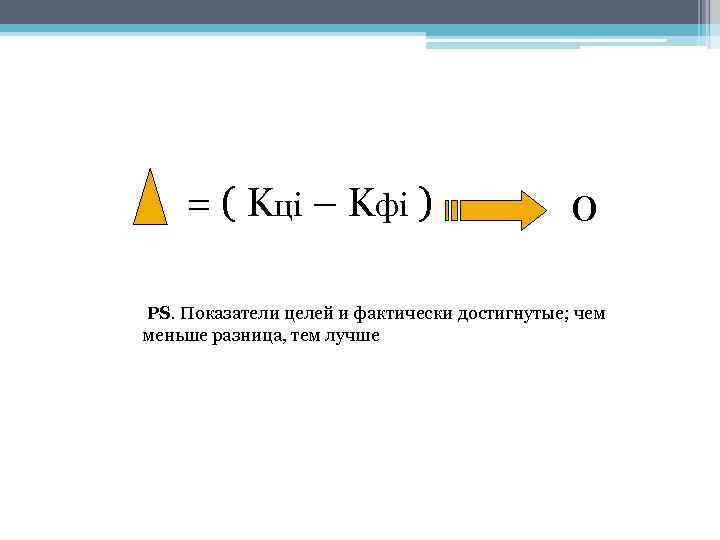 = ( Kцi – Kфi ) 0 PS. Показатели целей и фактически достигнутые; чем